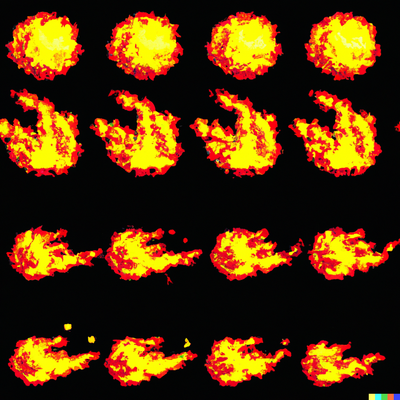 create a 16 bit pixel art version spritesheet of a fiery fire ball in motion, spritesheet