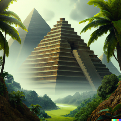 pyramids in the tropical rainforest, digital art