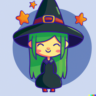 Cute witch with a witch hat, fantasy character, gothic horror