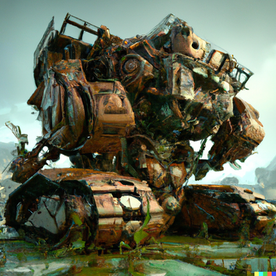 massive huge mech, rusty, decommissioned, digital art, natural lighting, hbomax