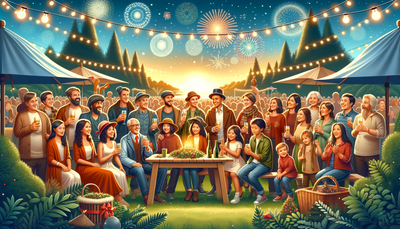Wallpaper depicting a joyful gathering of diverse friends and family celebrating the New Year.