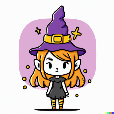 Cute witch with a witch hat, fantasy character, gothic horror