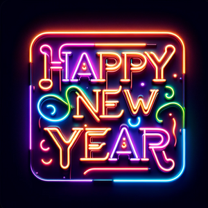 Text written in neon that says 'Happy New Year', sticker, sticker