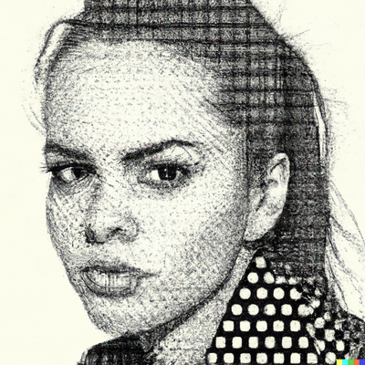 realistic female portrait, dotted-pen art