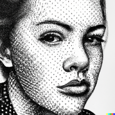 realistic female portrait, dotted pen art