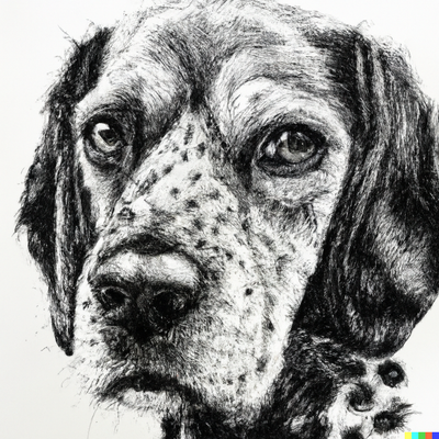 realistic dog portrait, dotten-pen art