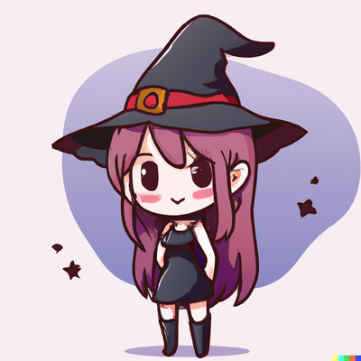 Cute witch with a witch hat, fantasy character, gothic horror