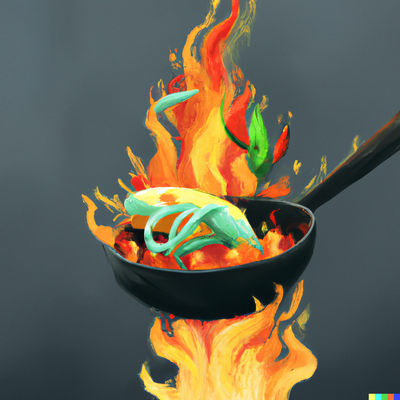 Flaming hot Thai food, digital art
