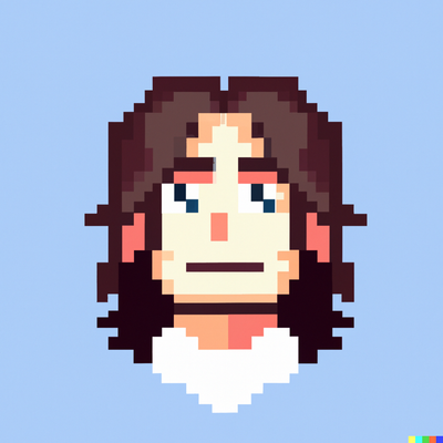 Pixel art character portrait of a white dude with long hair