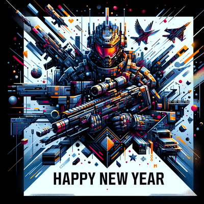 'Happy New Year' wishes, themed after the open-source game Warzone 2100.