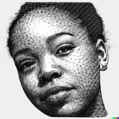 realistic female portrait, dotted-pen art