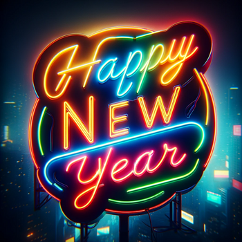 Text written in neon that says 'Happy New Year', sticker