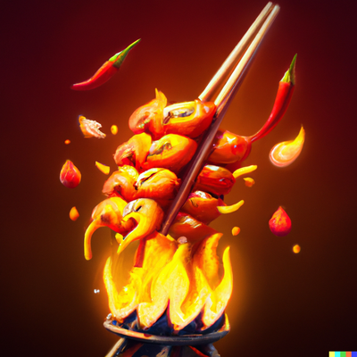 Flaming hot Chinese snacks, digital art