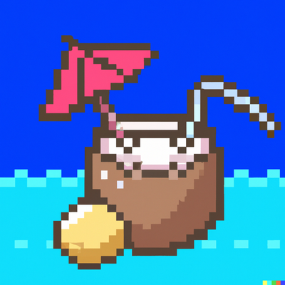 coconut drink with a straw and umbrella, pixel art