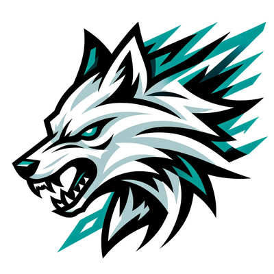 Arctic wolf in an aggressive and snarling style, depicted using sharp, angular geometric shapes.