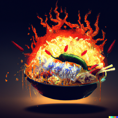 Flaming hot Thai food, digital art