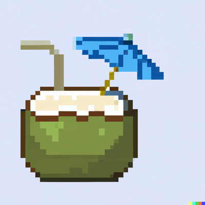coconut drink with a straw and umbrella, pixel art