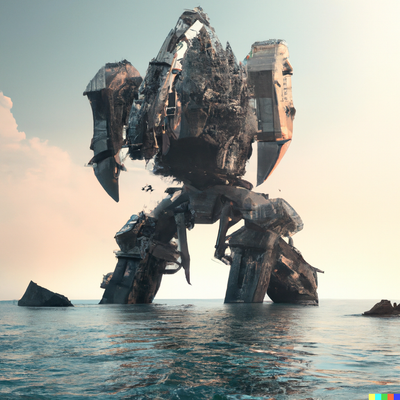 massive huge mech in the ocean, digital art, natural lighting, hbomax