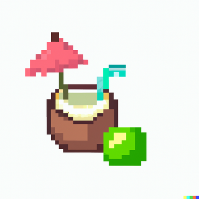 coconut drink with a straw and umbrella, pixel art
