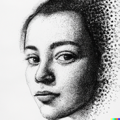 realistic female portrait, dotted-pen art