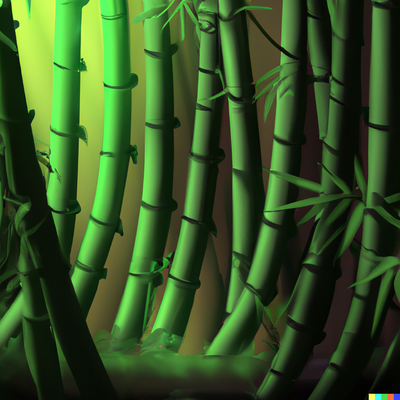 green tropical bamboo forest, digital art, split lighting