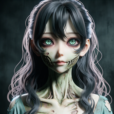 An anime-style digital art avatar of an Asian female zombie.