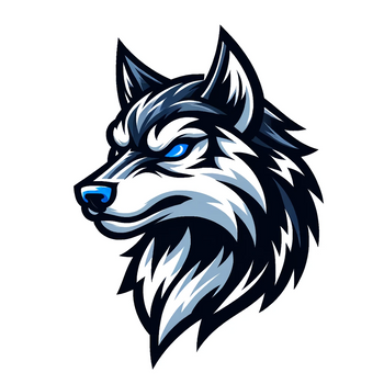 Wolf Mascot Logo, Teal Eyes