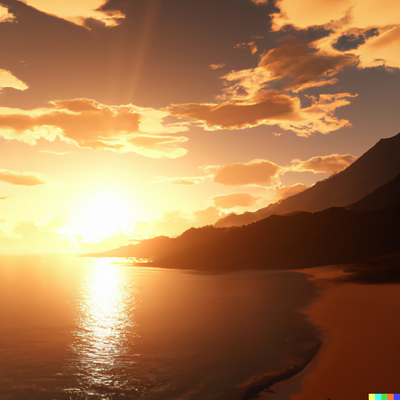 sunset over a beach, it may generate a concept for an artwork that features a sunset over a mountain range, digital art