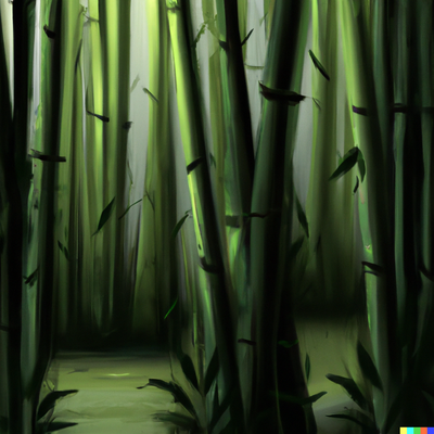 green tropical bamboo forest, digital art, split lighting