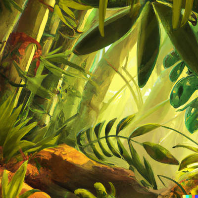 cute bamboo leafs and plants in a tropical forest, digital art