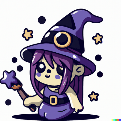 Cute witch with a witch hat, fantasy character, gothic horror