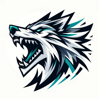 Arctic wolf in an aggressive and snarling style, depicted using sharp, angular geometric shapes.