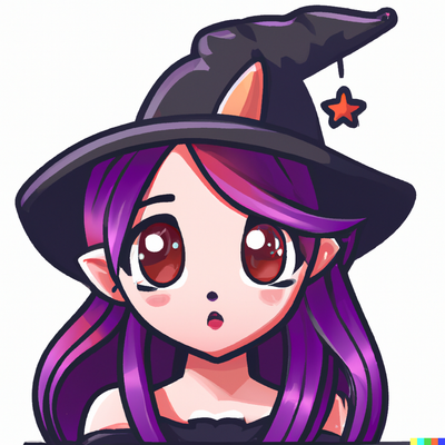 Cute witch with a witch hat, fantasy character, gothic horror