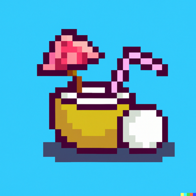 coconut drink with a straw and umbrella, pixel art