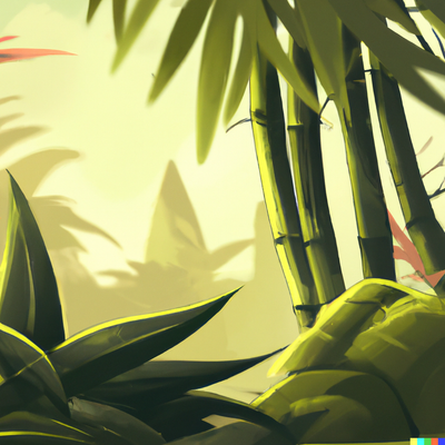 cute bamboo leafs and plants in a tropical forest, digital art