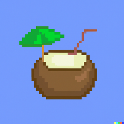 coconut drink with a straw and umbrella, pixel art
