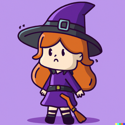 Cute witch with a witch hat, fantasy character, gothic horror