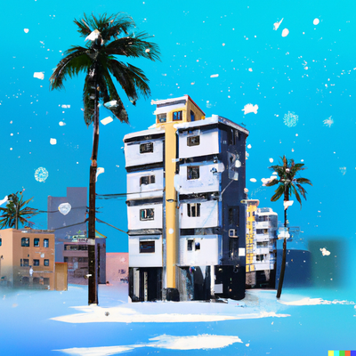 A scene from Trivandrum city covered with snow, digital art