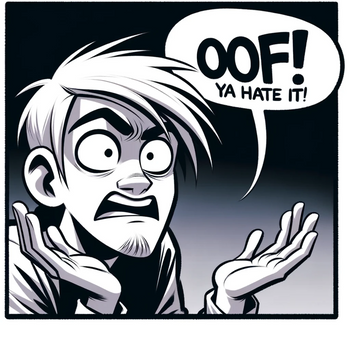 a person with a speech bubble saying "Oof! Ya hate it!", sticker