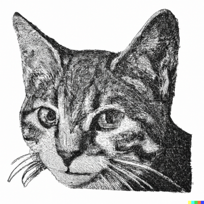 cat portrait, dotted-pen art