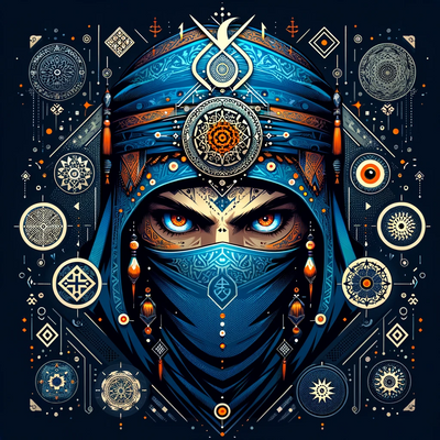 Moroccan-themed gaming avatar, featuring mystical elements.