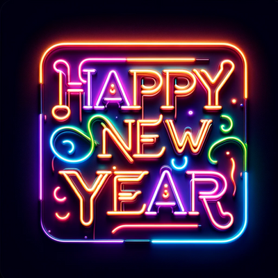 Text written in neon that says 'Happy New Year', sticker, sticker