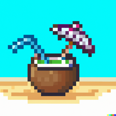 coconut drink with a straw and umbrella, pixel art